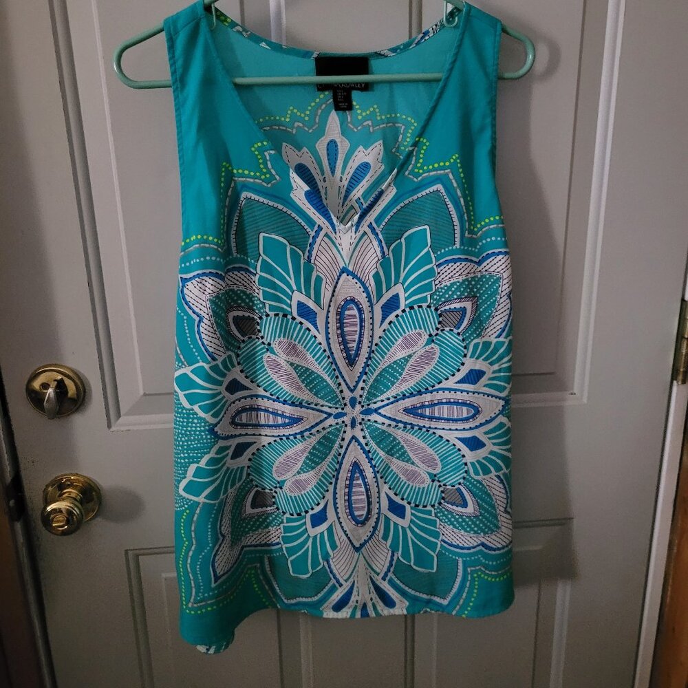 Cynthia Rowley Lovely Turquoise Print Sleeveless Top Misses Large